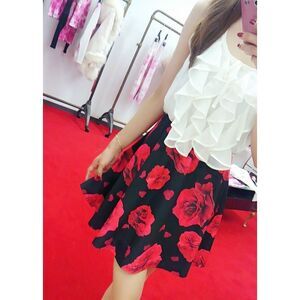 Datura Black Rose Mini Skirt Small Floral Party Prom Casual Japan Womens Dress
